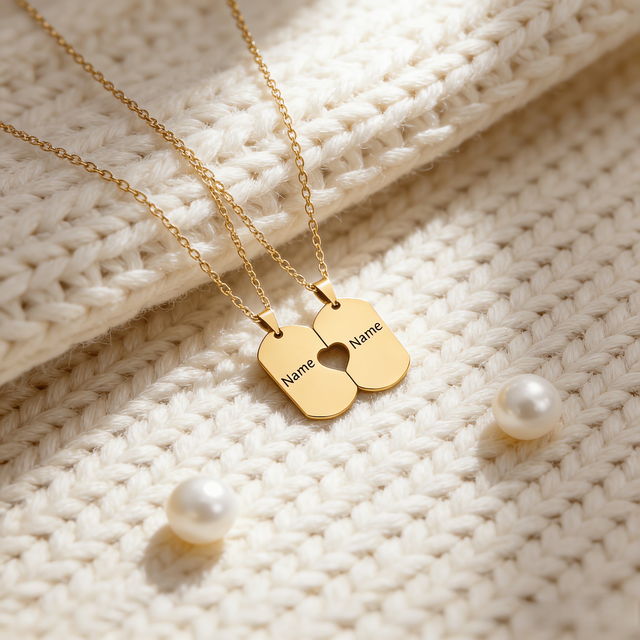 Customized Engraved Name Heart Puzzle Necklace Set